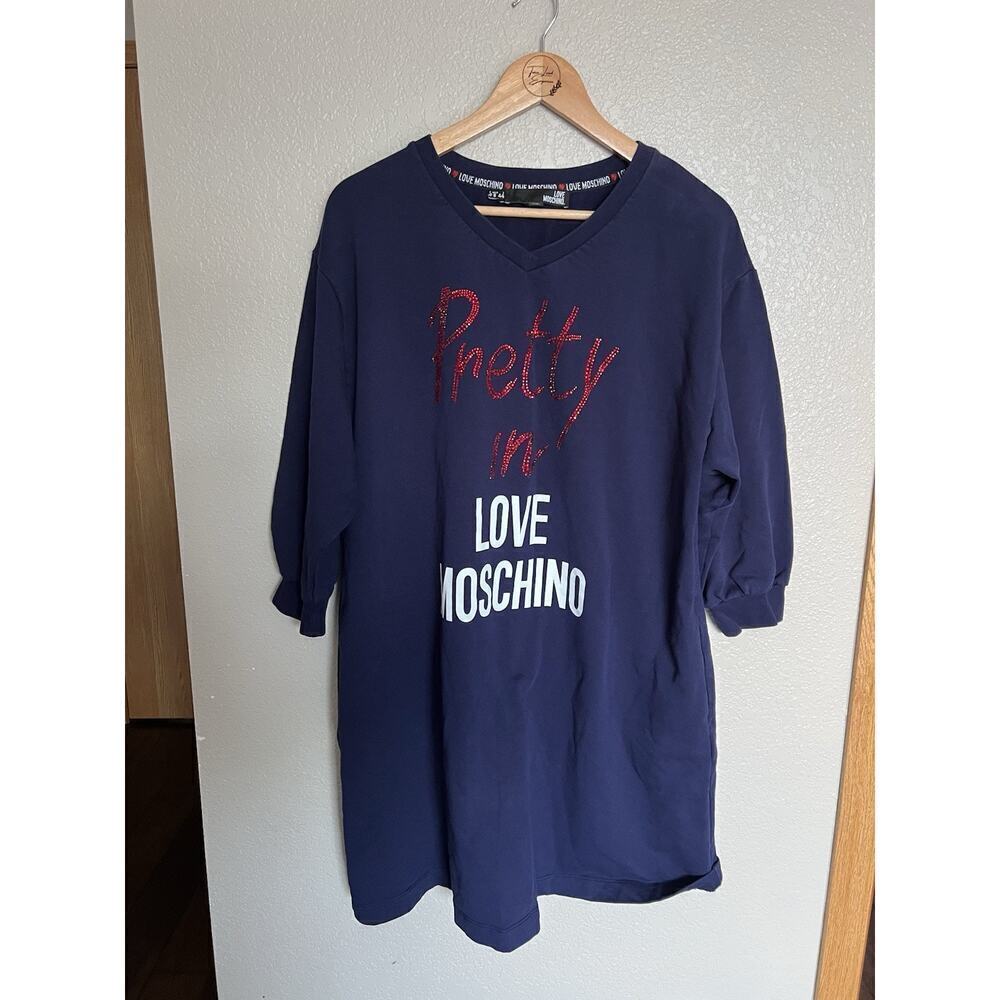 Love Moschino Pretty In Sweatshirt Dress Size 8 Navy Jeweled